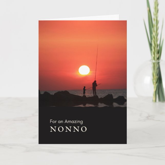Grandparents Day for Nonno, Fishing at Sunset Holi Holiday Card (Front)