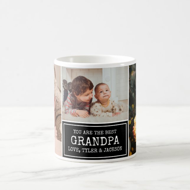 Grandparents Day Grandpa Black 3 Photo Collage Coffee Mug (Center)