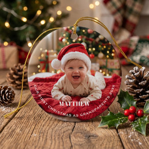 Grandparents First Christmas Baby Photo Ceramic Ornament