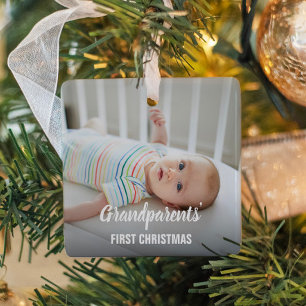 Grandparents First Christmas, Baby Photo Custom Ceramic Ornament