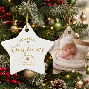 Grandparents First Christmas Custom Name Keepsake Ceramic Ornament