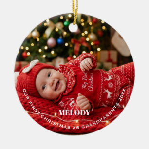 Grandparents First Christmas Girl Baby Photo Ceramic Ornament