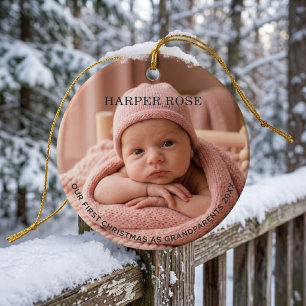 Grandparents First Christmas Newborn Photo Ceramic Ornament