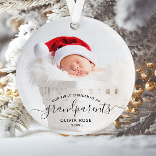 Grandparents First Christmas Photo Black Script Ornament