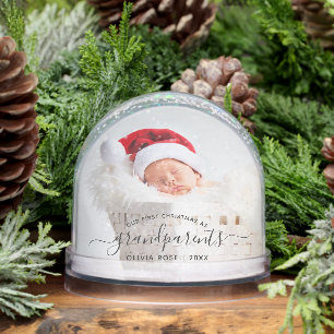 Grandparents First Christmas Photo Black Script Snowglobe