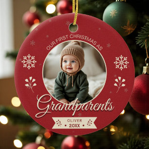Grandparents First Christmas Photo Ceramic Ornament