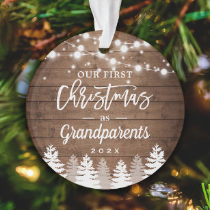 Grandparents First Christmas Pine Trees Photo Ornament