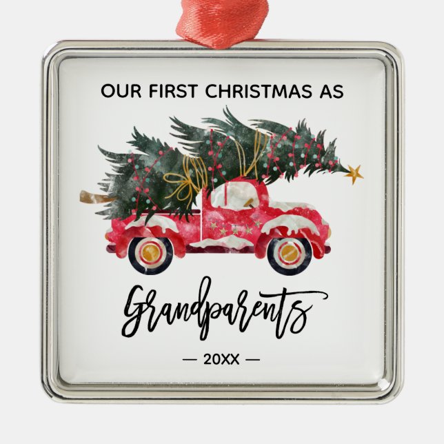 Grandparents First Christmas Red Truck Metal Ornament (Front)