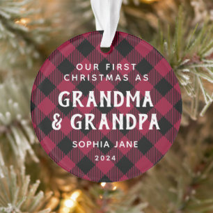Grandparents First Christmas Rustic Plaid Photo Ornament