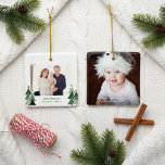 Grandparents First Christmas Rustic Trees Photo Ceramic Ornament<br><div class="desc">Grandparent's First Christmas is the perfect take on Baby's First Christmas! Cute, Modern yet Rustic Christmas Holiday Photo Square Ornaments featuring adorable little forests of rustic Christmas trees and Merry Christmas in modern typography. Add 2 of your favourite photos for the perfect ornament! Please contact us at cedarandstring@gmail.com if you...</div>