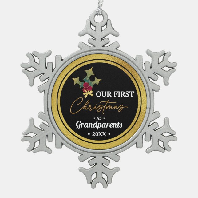 Grandparent's First Christmas  Snowflake Pewter Christmas Ornament (Front)