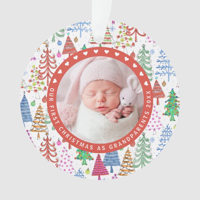 Grandparents First Christmas Trees Photo White Ornament (Front)