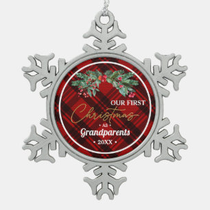 Grandparent's First Custom Branded Snowflake Pewter Christmas Ornament