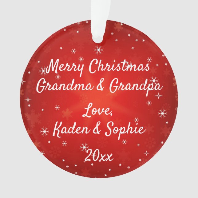 Grandparents Modern Red Snowflake Christmas Ornament (Front)