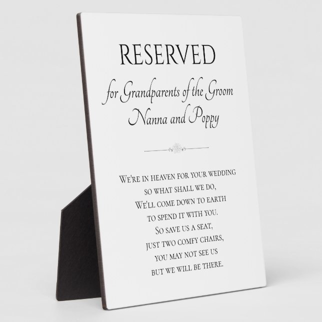 Grandparents of Groom In Heaven For Wedding Plaque (Side)
