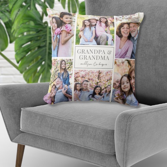Grandparents Photo Collage Family Throw Pillow (Grandparents Photo Collage Family Throw Pillow)