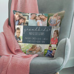 Grandparents Photo Collage Grandkids Names Blue Throw Pillow<br><div class="desc">Add all the grandkids names to this custom photo pillow. "Grandkids make life grand" is lettered in casual handwritten and skinny font typography. The photo template is ready for you to add the names of the grandchildren and 8 of your favourite photos, which are displayed in square / instagram and...</div>