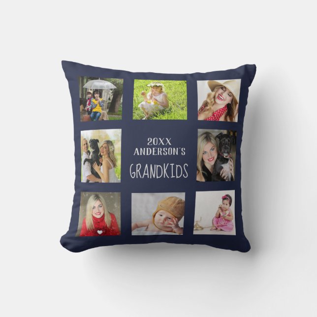 GRANDPARENTS Photo Collage Grandkids QUOTE Navy Throw Pillow (Front)