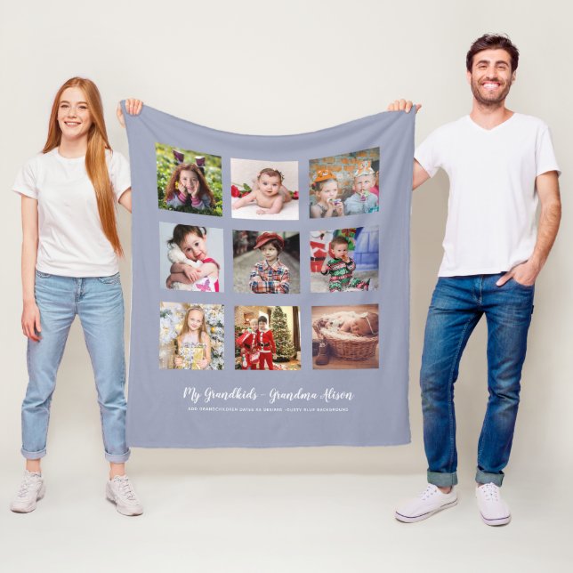 GRANDPARENTS PHOTO GIFTS - Dusty Blue Fleece Blanket (In Situ)