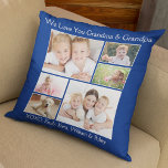 Grandparents Photo Personalized Blue Throw Pillow<br><div class="desc">Celebrate the best grandparents with this custom photo collage blue and white pillow. You can personalize with six family photos of grandchildren, family members, pets, etc., and customize the expression to "I Love You" or "We Love You, " and how they are addressed "Grandma & Grandpa, " "Mom Mom &...</div>