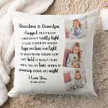 Grandparents Poem Custom Grandma Grandpa 3 Photo  Throw Pillow<br><div class="desc">Celebrate your grandparents with a custom photo collage pillow. This unique grandparents quote pillow is the perfect gift whether its a birthday, Grandparents day or Christmas. We hope your special keepsake pillow will become a treasured keepsake for years to come. . Quote "We hugged this pillow, We squeezed it really...</div>