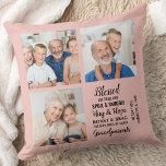 Grandparents Poem Custom Modern 3 Photo Collage  Throw Pillow<br><div class="desc">Celebrate your grandparents with a custom photo collage pillow. This unique grandparents quote pillow is the perfect gift whether its a birthday, Grandparents day or Christmas. We hope your special keepsake photo pillow will become a treasured keepsake for years to come. . Quote " Blessed are those who Spoil &...</div>
