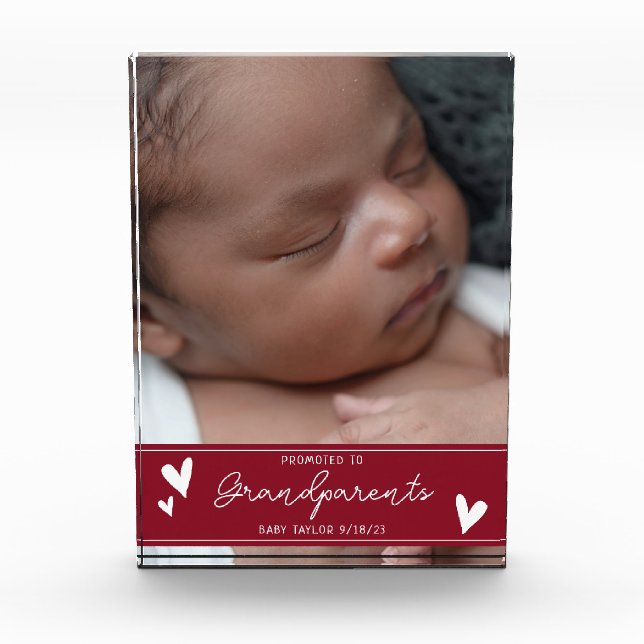 Grandparents Promoted New Baby Script Keepsake Photo Block (Front)