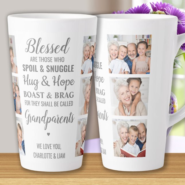 Grandparents Quote Personalized Photo Collage Latte Mug (Creator Uploaded)