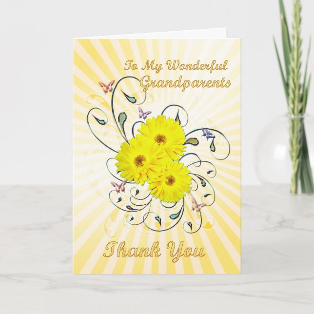Grandparents, Thank you card with yellow flowers (Front)