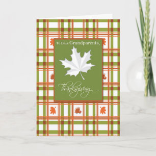 Grandparents Thanksgiving Fall Leaves on Plaid Holiday Card