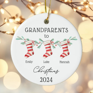 Grandparents to Grandkids Christmas Stockings Ceramic Ornament