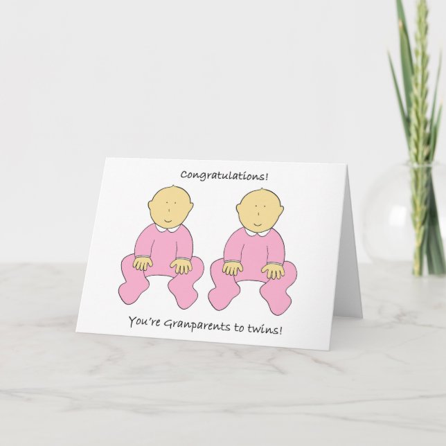 Grandparents to Twin Girls Congratulations Card (Front)