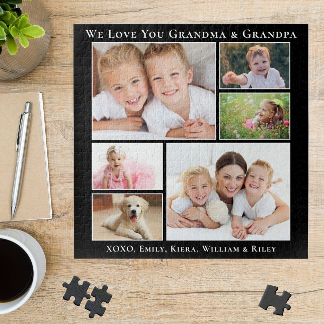 Grandparents We Love You Personalized Photo Black Jigsaw Puzzle (Creator Uploaded)