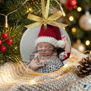 Grandparents with photo First Christmas classic Ceramic Ornament