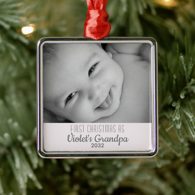 Grandpa's 1st Christmas Personalized Name Photo Metal Ornament (Tree)