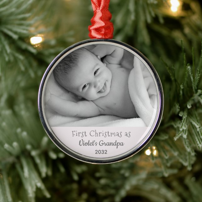 Grandpa's 1st Christmas Personalized Name Photo Metal Ornament (Tree)