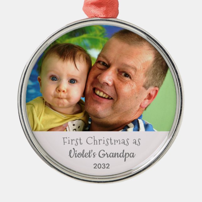 Grandpa's 1st Christmas Personalized Photo Name Metal Ornament (Front)