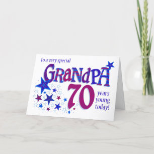 Grandpa's 70th Birthday Word Art with Stars Card