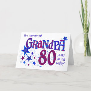Grandpa's 80th Birthday Word Art with Stars Card