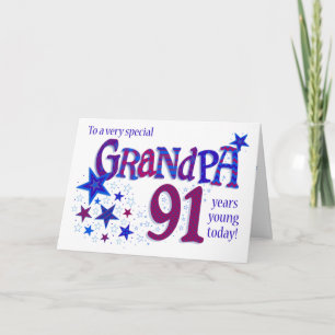 Grandpa's 91st Birthday Word Art with Stars Card