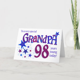 Grandpa's 98th Birthday Word Art with Stars Card
