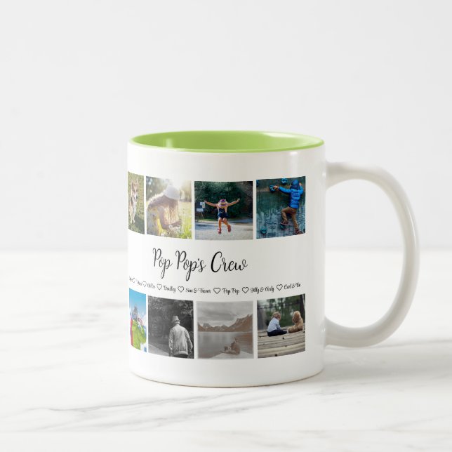 Grandpa's Crew Custom 8 Photo Grid   Two-Tone Coff Two-Tone Coffee Mug (Right)