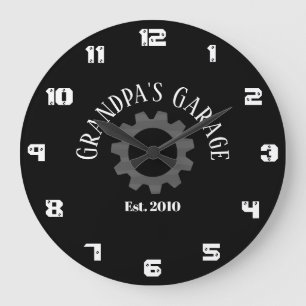 Grandpa's Garage Gear Year Established Custom Date Large Clock