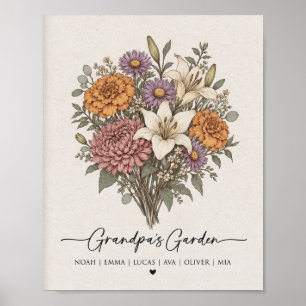 Grandpa's Garden Personalized Birth Flower Poster