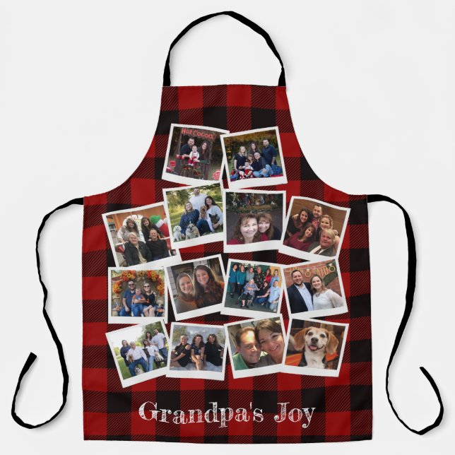 Grandpa's Joy Photo Collage Rustic Buffalo Plaid Apron (Front)