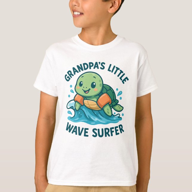 Grandpa's Little Wave Surfer Cute Turtle T-Shirt (Front)
