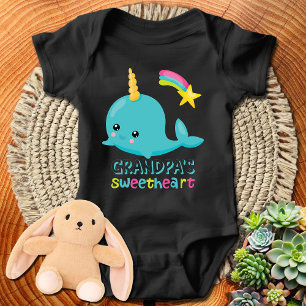 Grandpa's Sweetheart Kawaii Narwhal Baby Bodysuit