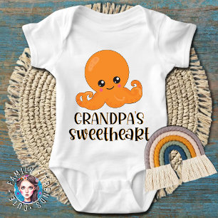 Grandpa's Sweetheart Orange Kawaii Octopus Baby Bodysuit