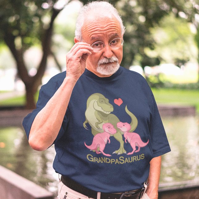 GrandpaSaurus T-Rex & Twin Baby Girl Dinosaurs T-Shirt (Creator Uploaded)