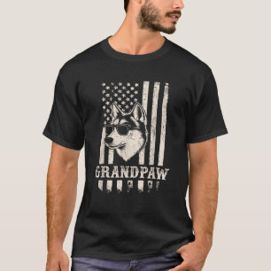 Grandpaw Husky American Flag Sunglasses Retro Dog  T-Shirt